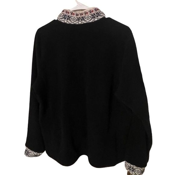 LL Bean Black Fleece Zip Up Nordic Fair Isle Trim - Picture 4 of 9